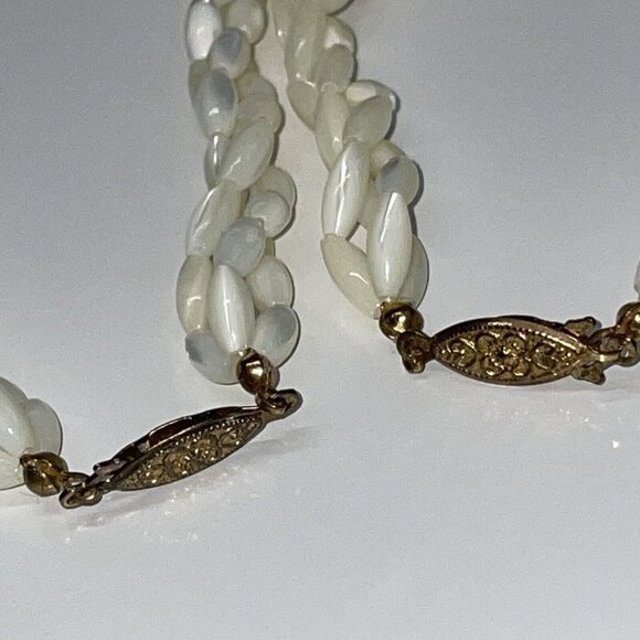 VTG Muli-Strand Rice Twisted Mother of Pearl Jade Coral Necklace & Bracelet N6 - Picture 5 of 11